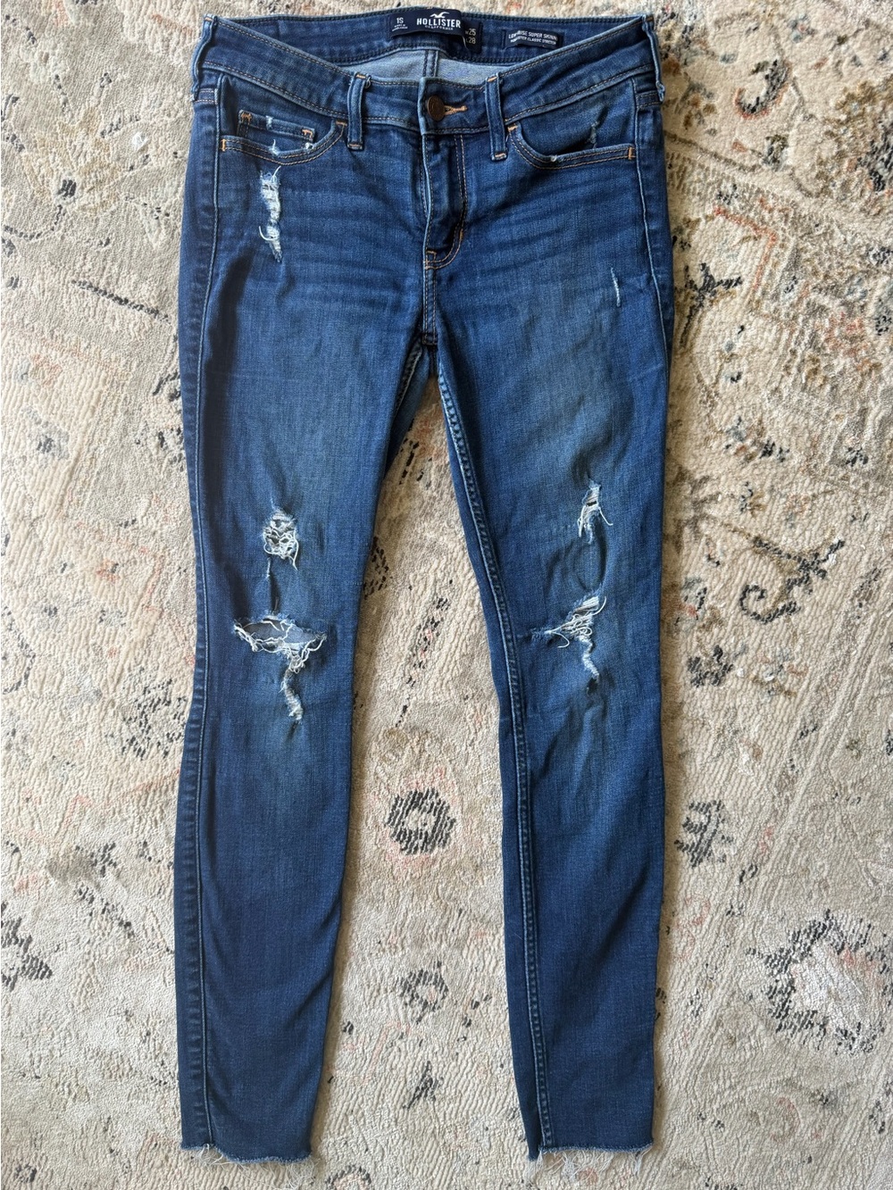 Hollister Women's Distressed Skinny Jeans - Deep Indigo